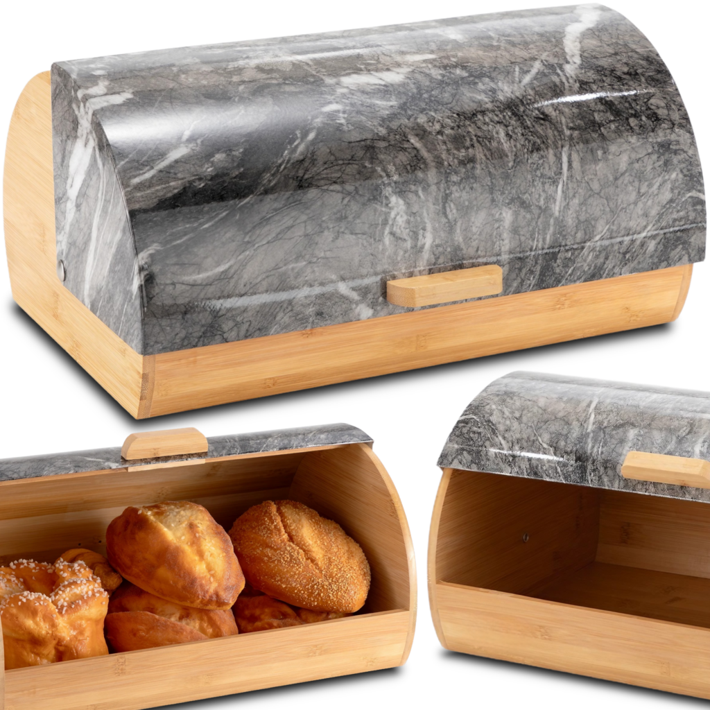 „chlebak bambusowy z pokrywą na pieczywo czarno-szary 39 cm”