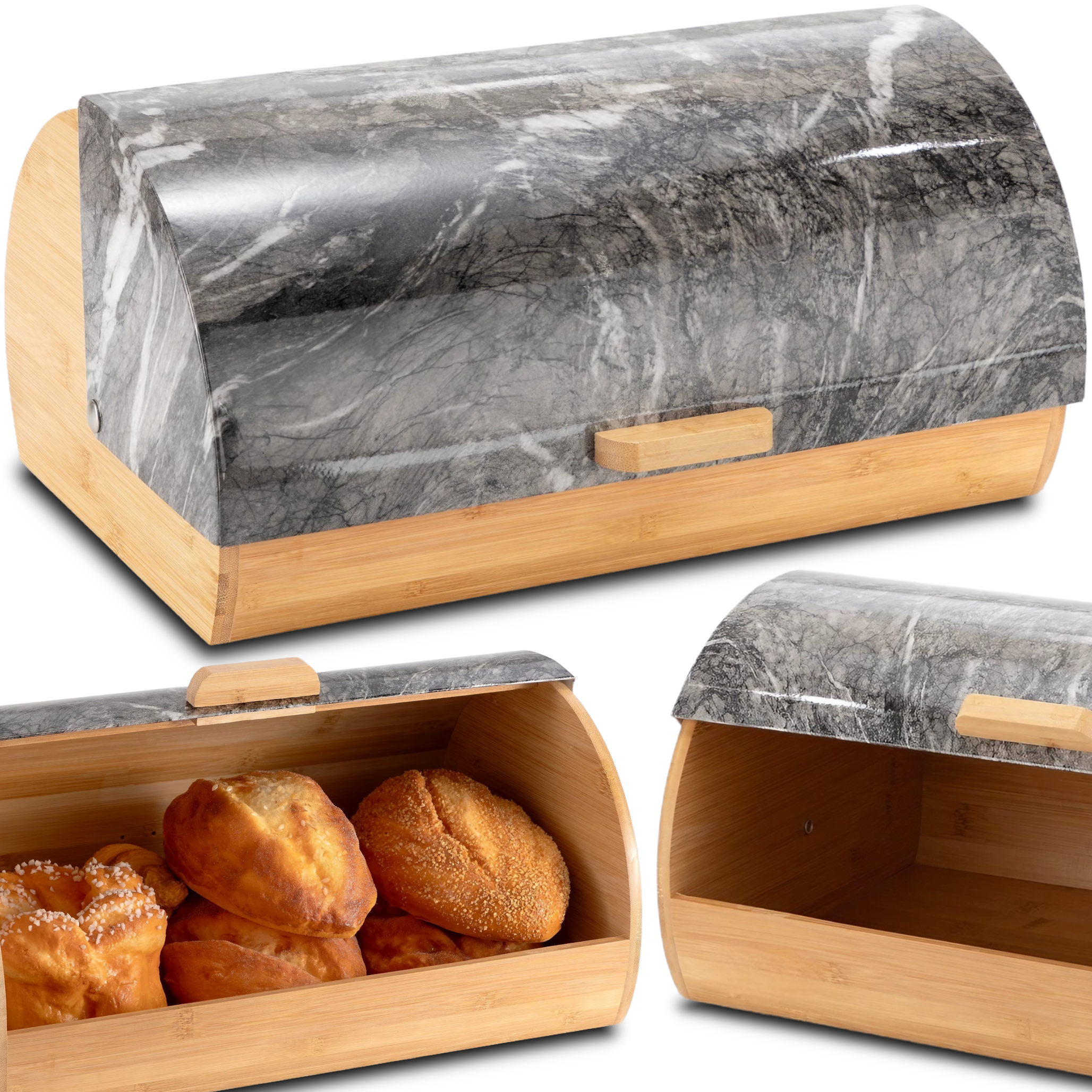 „chlebak bambusowy z pokrywą na pieczywo czarno-szary 39 cm”
