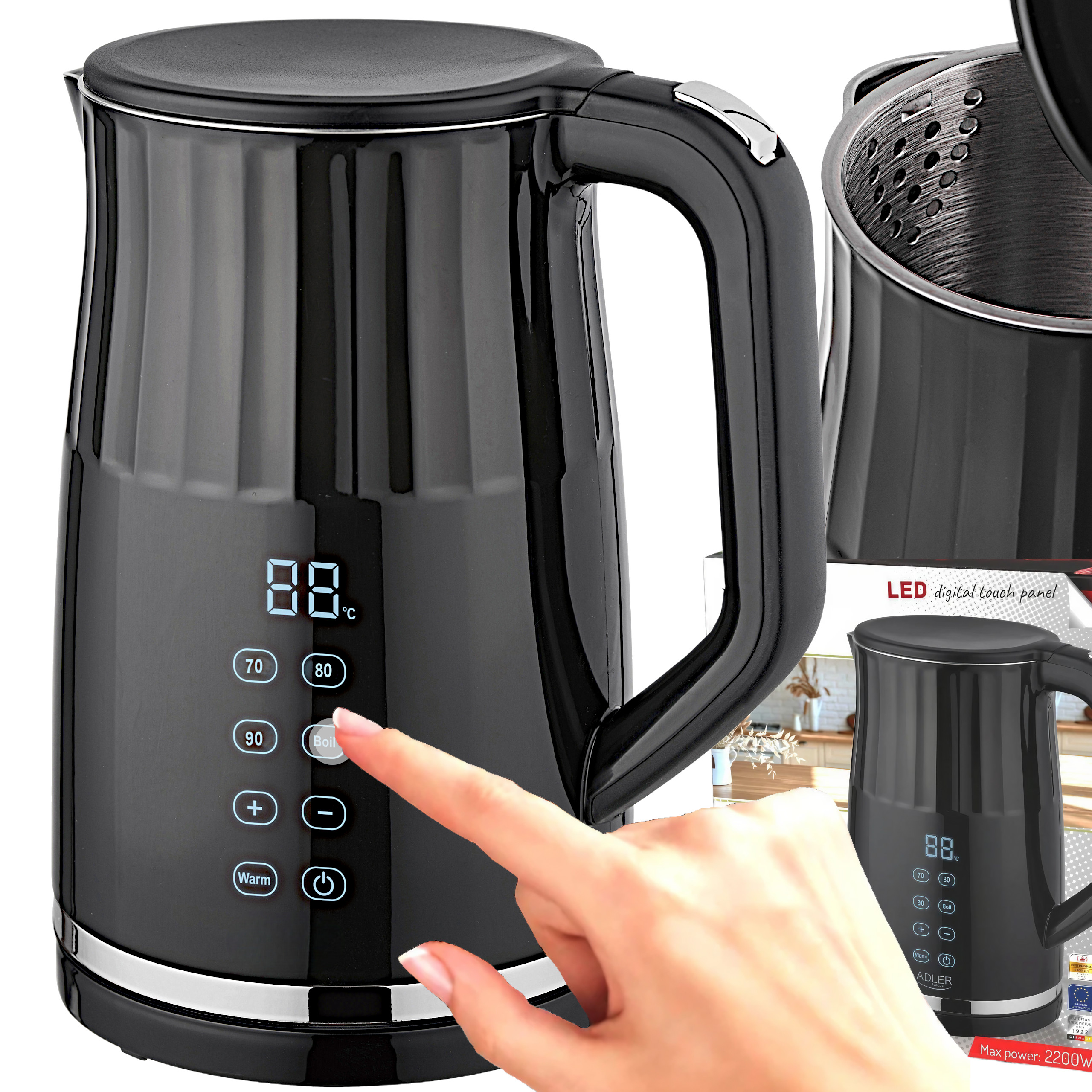 Czajnik elektryczny bezprzewodowy z regulacją temperatury i wyświetlaczem LED