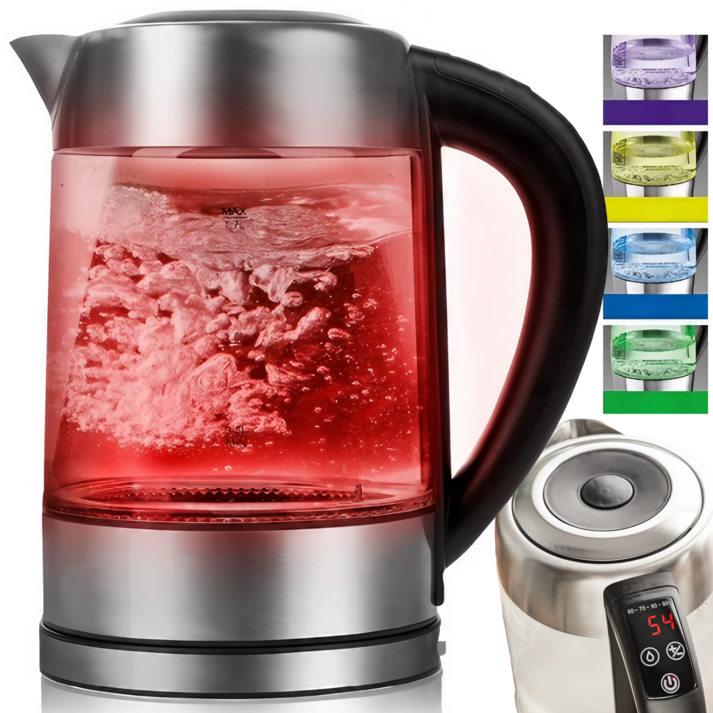 Czajnik elektryczny szklany LED 2200W z regulacją temperatury