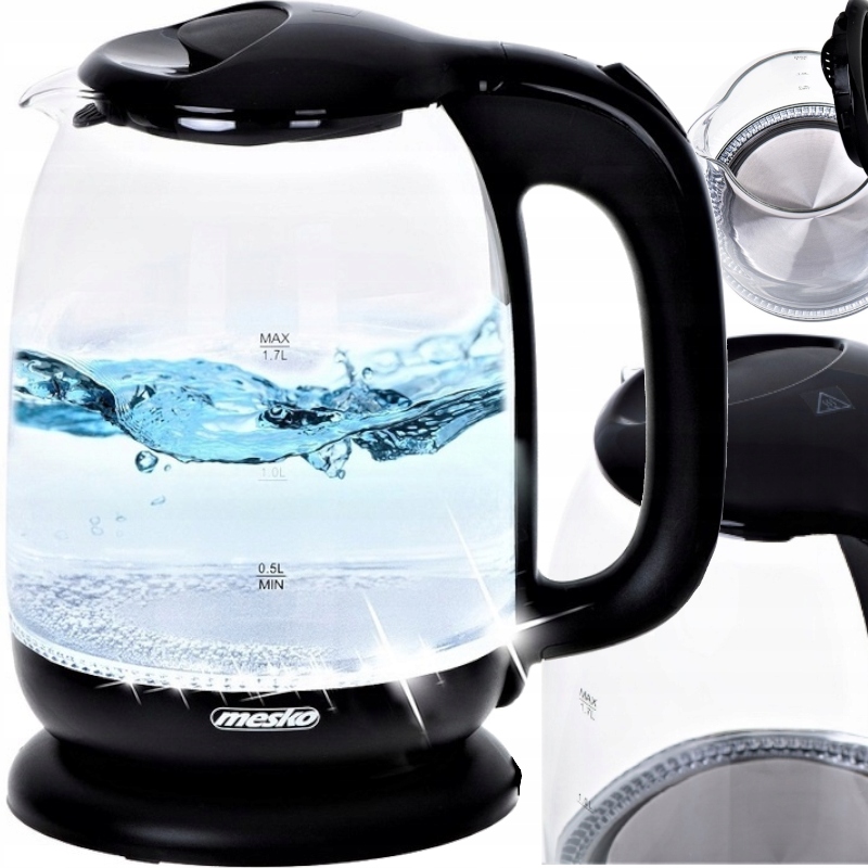 Duży czajnik elektryczny szklany bezprzewodowy 2200W 1,7L z podświetleniem LED