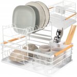 Dwupoziomowy ociekacz na naczynia biały z drewnianymi rączkami