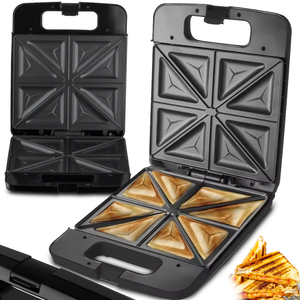 Opiekacz do kanapek XXL 2000W, mocny sandwich maker na 4 kanapki z nieprzywierającą powłoką