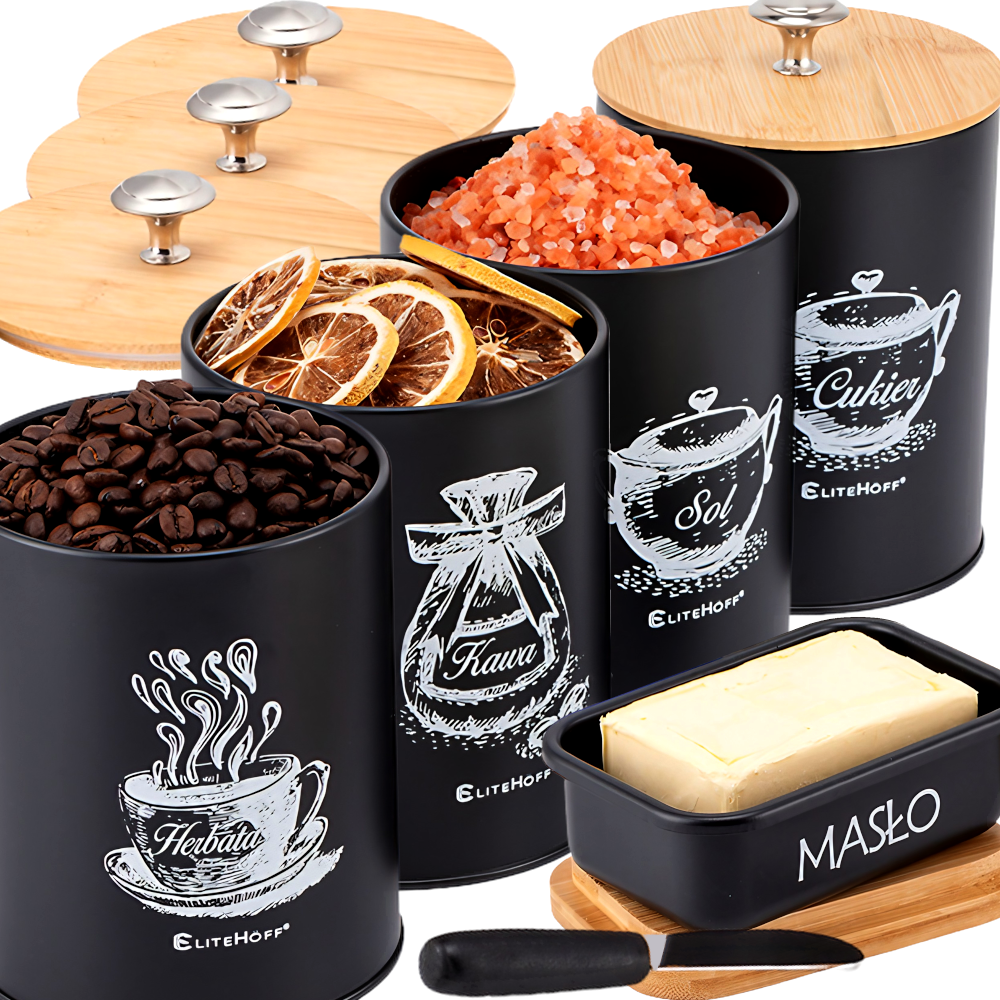 Maselniczka oraz 4 pojemniki czarne