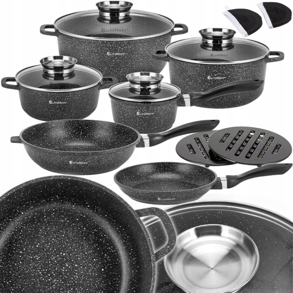 Duży komplet garnków marmurkowych