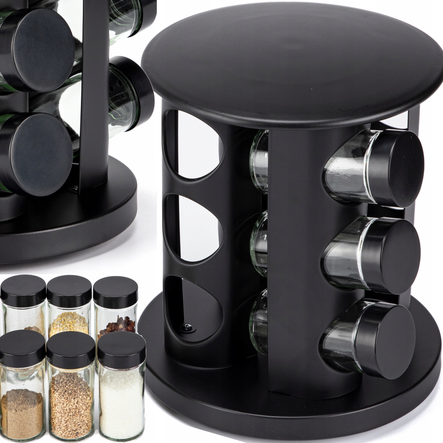 Stojak na przyprawy obrotowy czarny