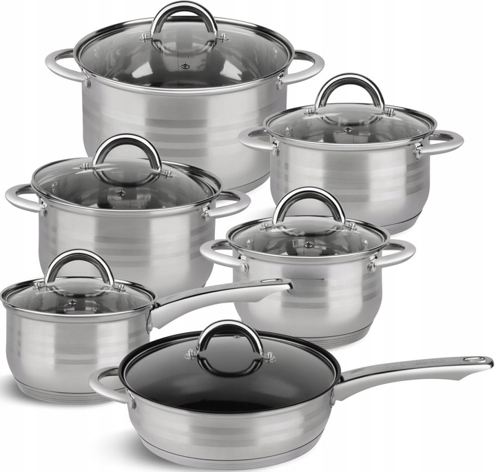 Zestaw garnków ze stali nierdzewnej 12 elementów